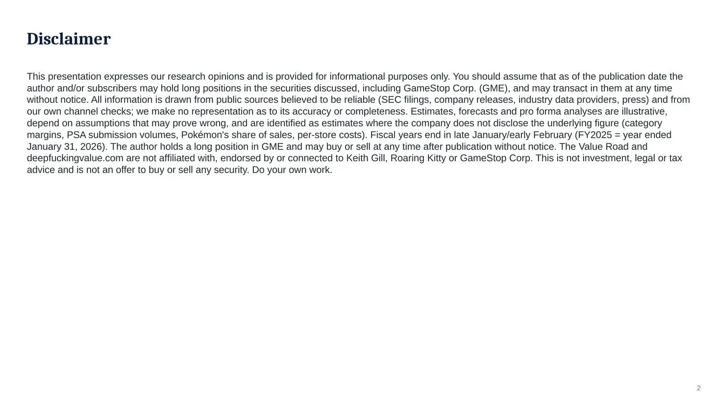 Slide 2: Disclaimer