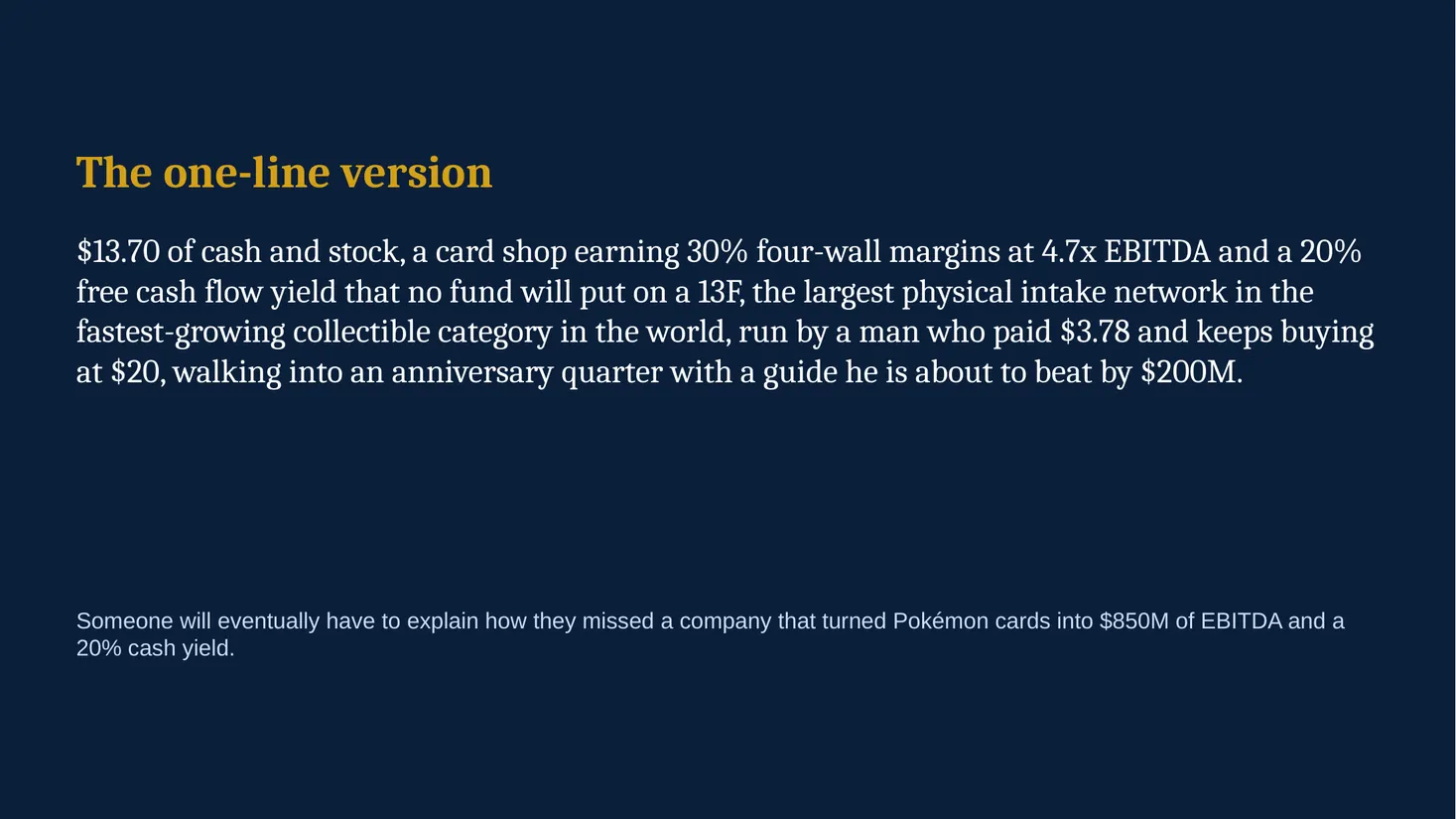 Slide 34: The one-line version